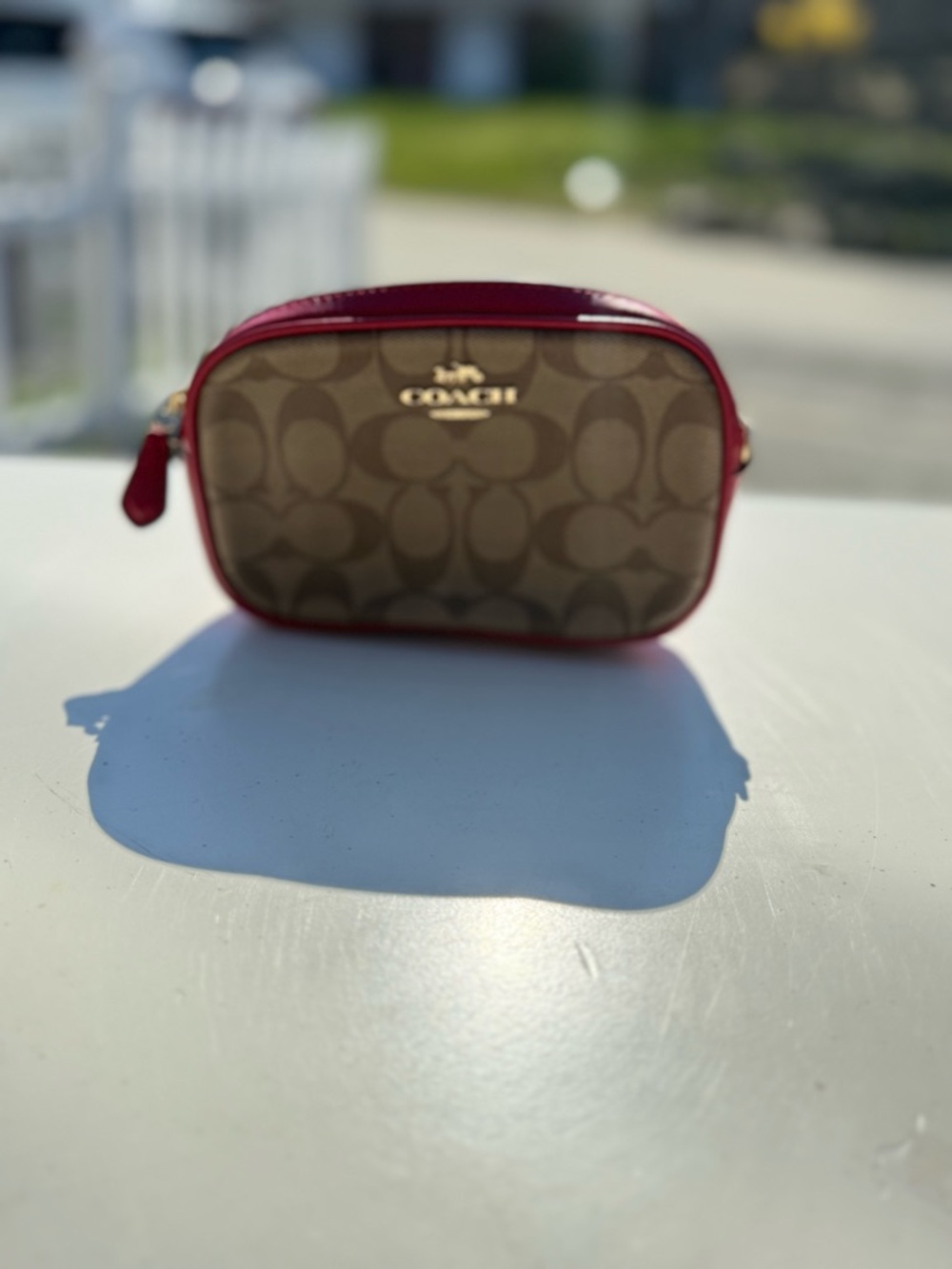 Coach Signature Canvas Crossbody Belt bag in Brown and Red
